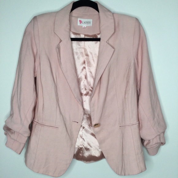 L’ATISTE Blazer Single Gold Button Ruched Sleeve Pink Size Medium - Picture 6 of 6